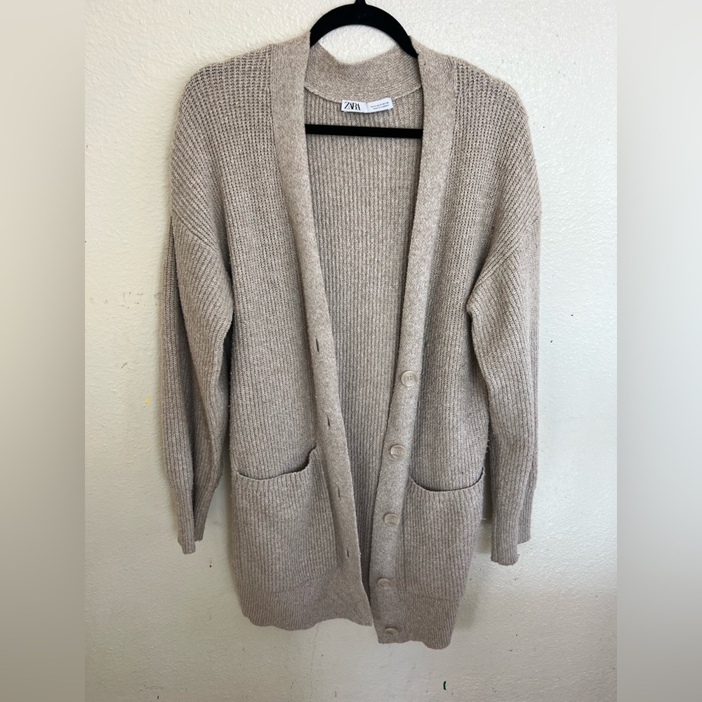 Zara Beige Long Knit Cardigan